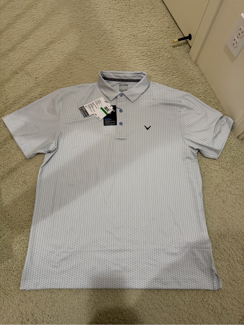 Callaway Opti-Dri Golf Polo Shirt Chambray Blue Geometric Print Men's Size L